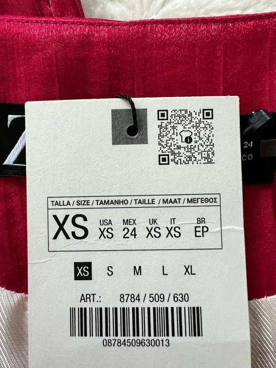 Zara NEW Crinkle Satin Blazer and Wide Leg Trousers SET Fuchsia Pink XS Shiny - Picture 6 of 15